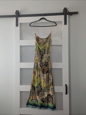 O'Neill Floral Spaghetti-Strap Maxi Dress in Green and Tan